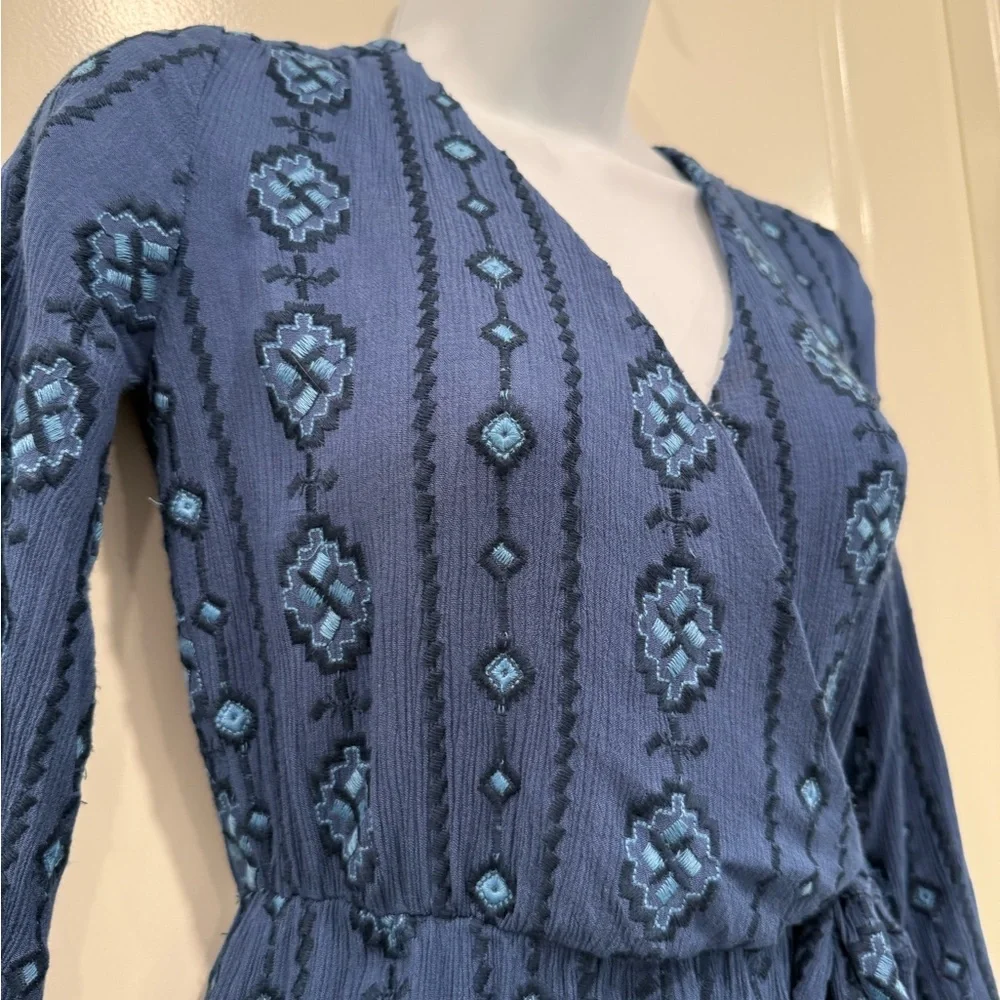 Blue Patterned Wrap Romper - Picture 6 of 8